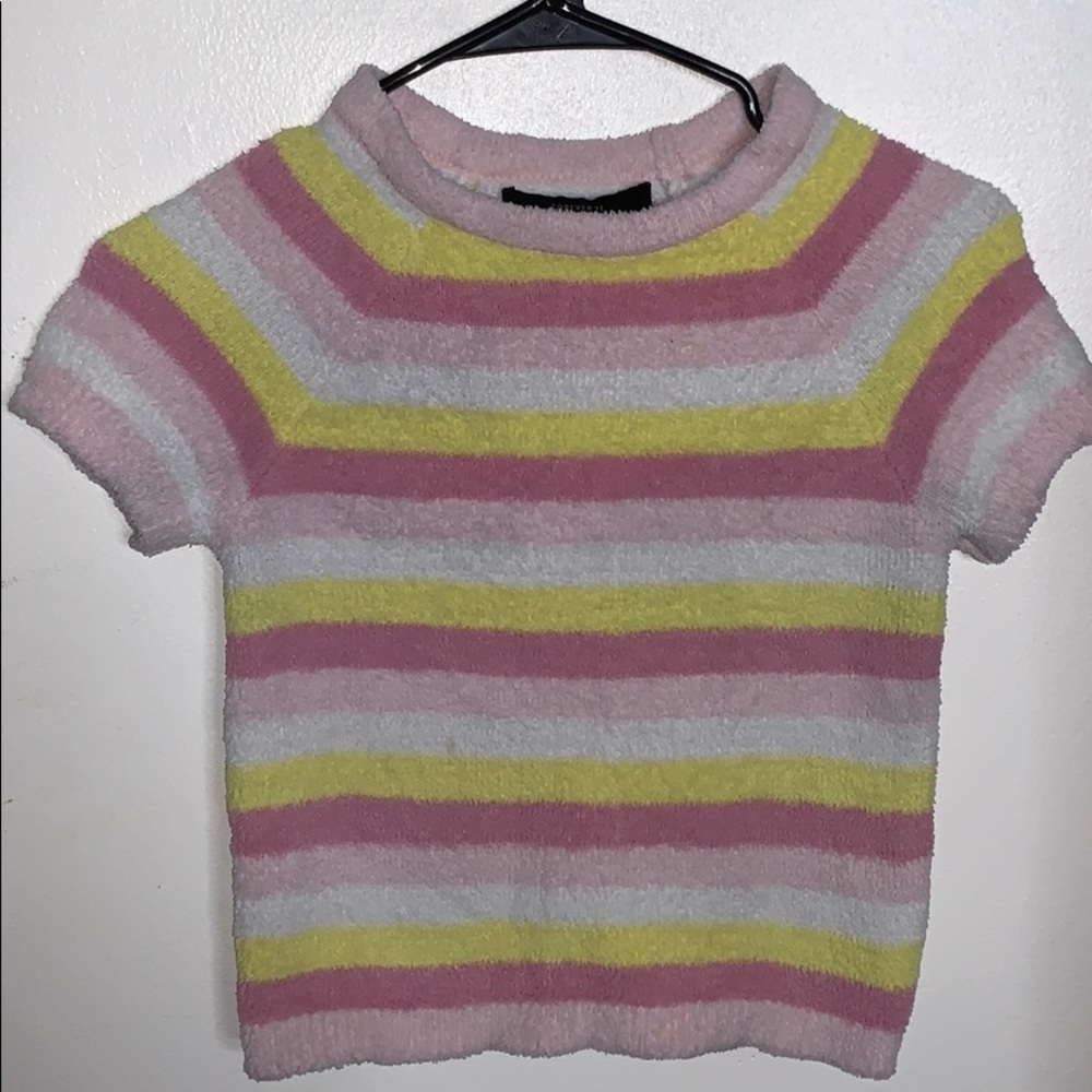 Pink white an yellow furry shirt